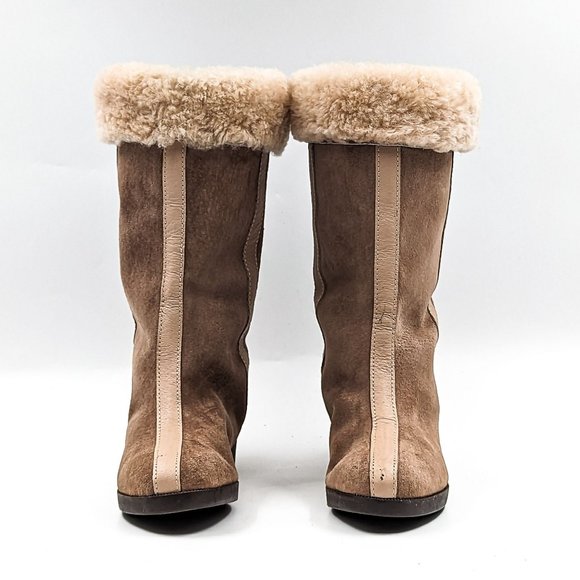 Hush Puppies Women Vintage Retro 90's Brown Suede Faux Shearling Boots Size 6.5 - Picture 3 of 11